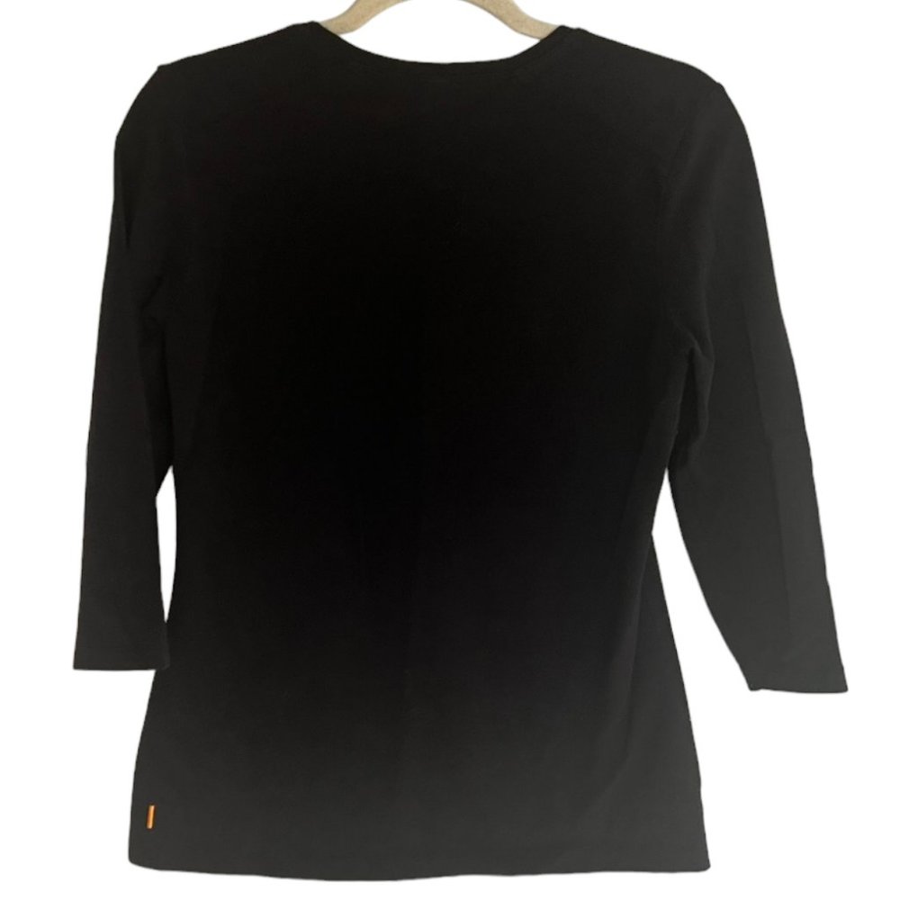 Women's‎ Lucy Yoga Black 3/4 Length Sleeve Stretch T-Shirt Size Small - Picture 2 of 4